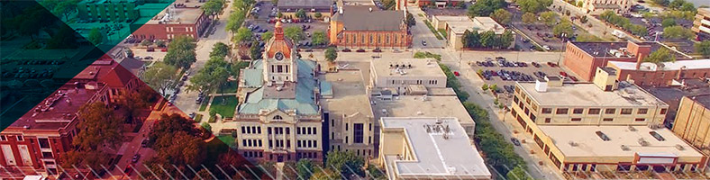An aerial photo of a small town