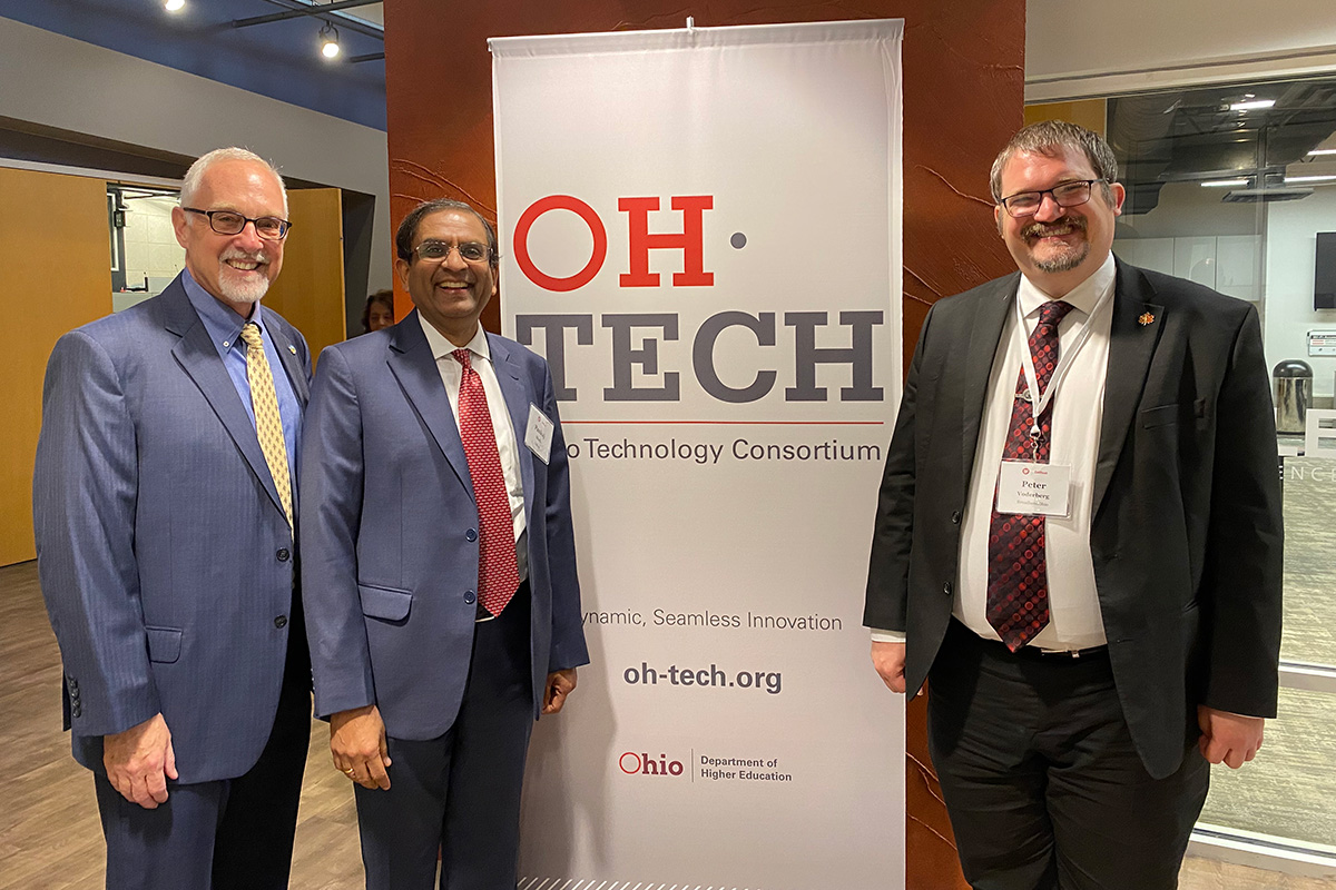 Kirk Herath, Pankaj Shah and Peter Voderburg posing for photo at fall 2022 OARnet Member Meeting