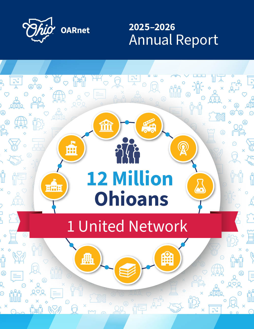 OARnet annual report cover with community names featured