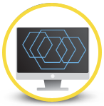 Computer with interlocking pentagons on the screen